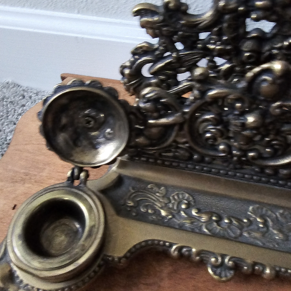 Ornate Brass Inkwell Set - Picture 4 of 7